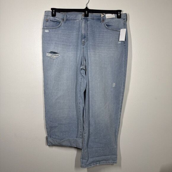 Jessica Simpson Boyfriend Jean Wide Leg Distressed Size 22W NWT Dearest Blue NWT - Picture 1 of 16